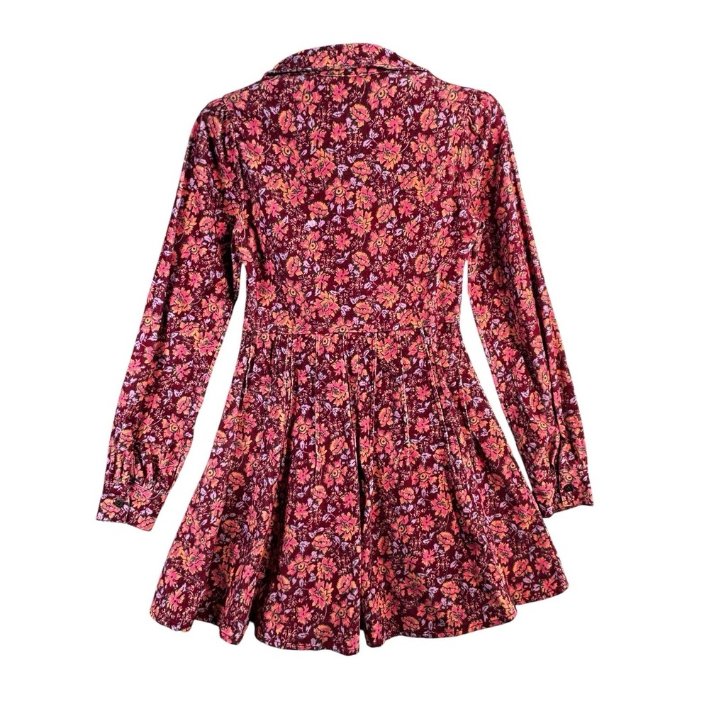 Free People NWT Floral Corduroy Mini Dress Size 2 Berry Plum Button Front Boho - Picture 3 of 14